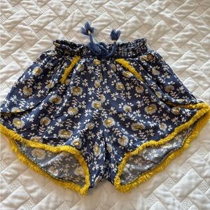 Matilda Jane Clothing | Blue & Yellow Floral Pep It Up Tulip-Hem Shorts Sz 10